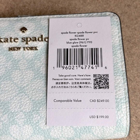 NWT Kate Spade Spade Flower PVC Wallet (Blue Glow) - Picture 9 of 9